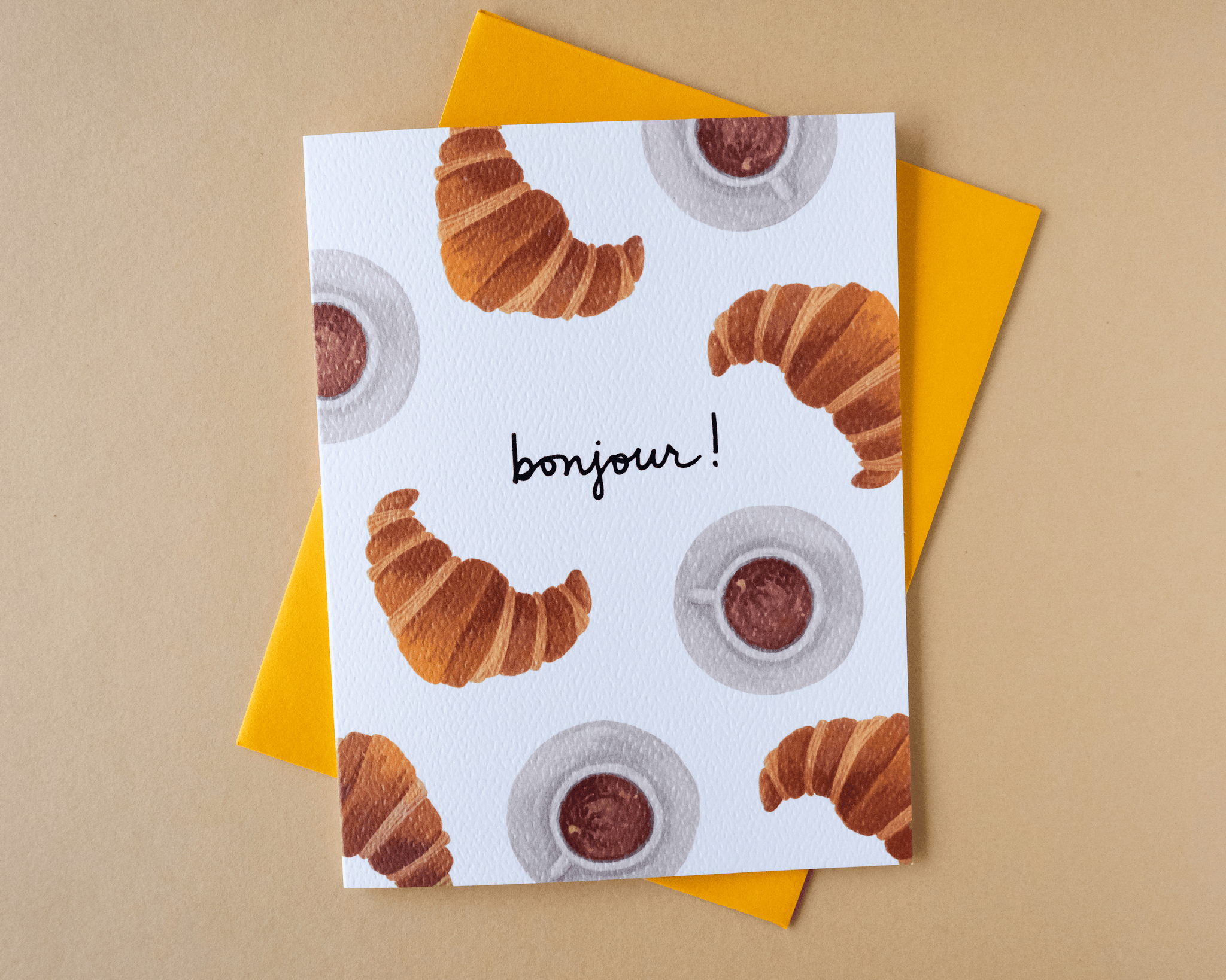 Bonjour Croissant and Coffee Greeting Card
