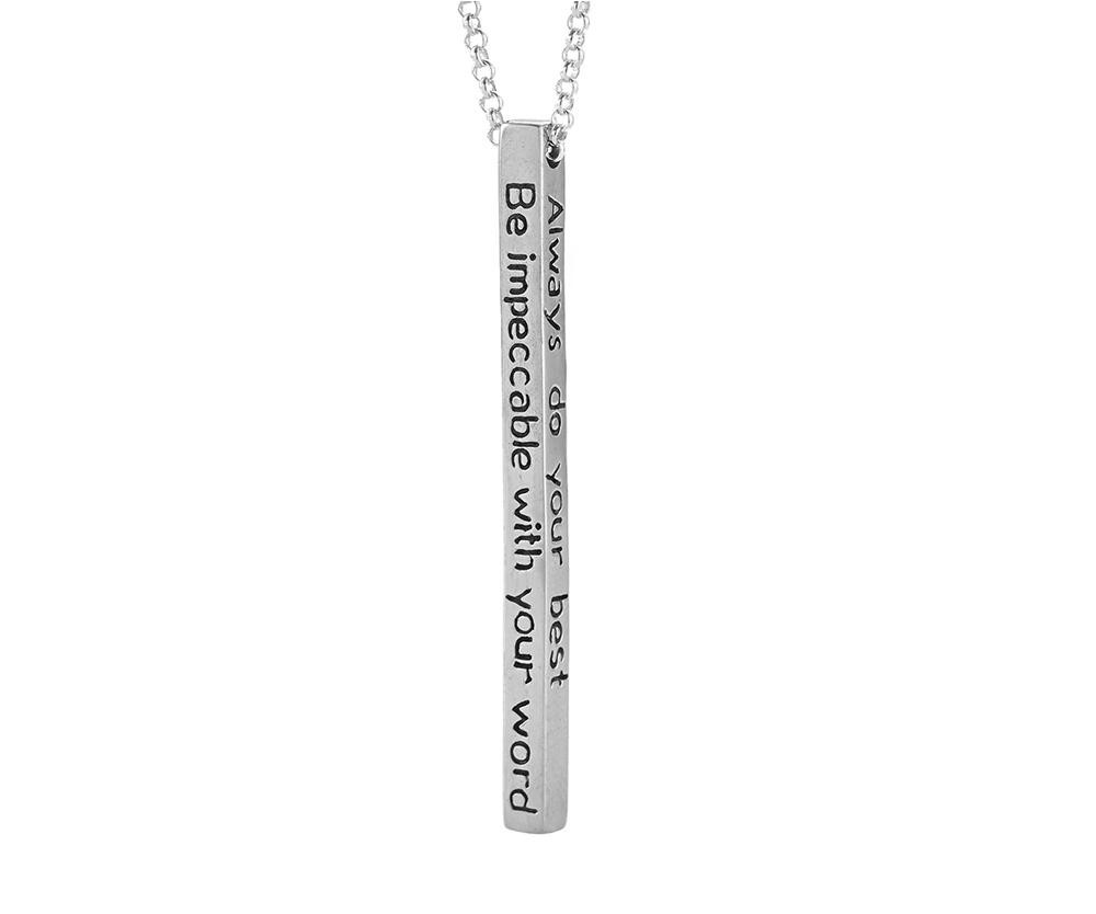 Jewelry Evolution8 - The Four Agreements Bar Necklace in Silver - 20-30&quot;