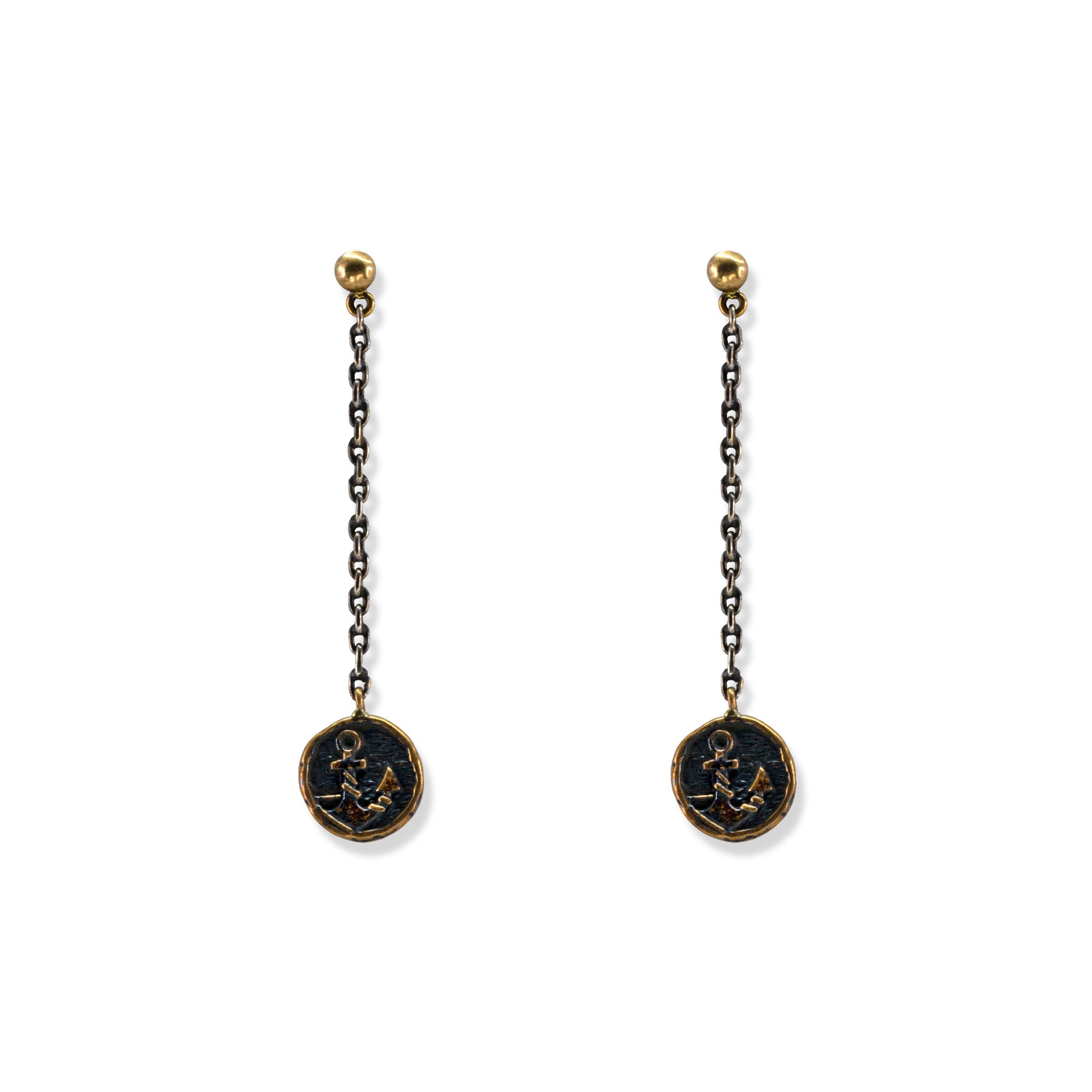 Christy Feaver - Traveller&#39;s Coin Drop Earrings with mini Anchor